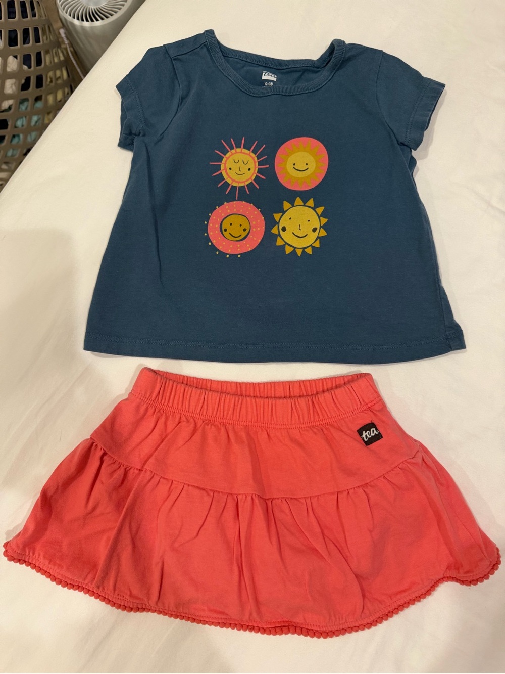 Tea Collection Navy Tee & Coral Tiered Skirt Set - Kids